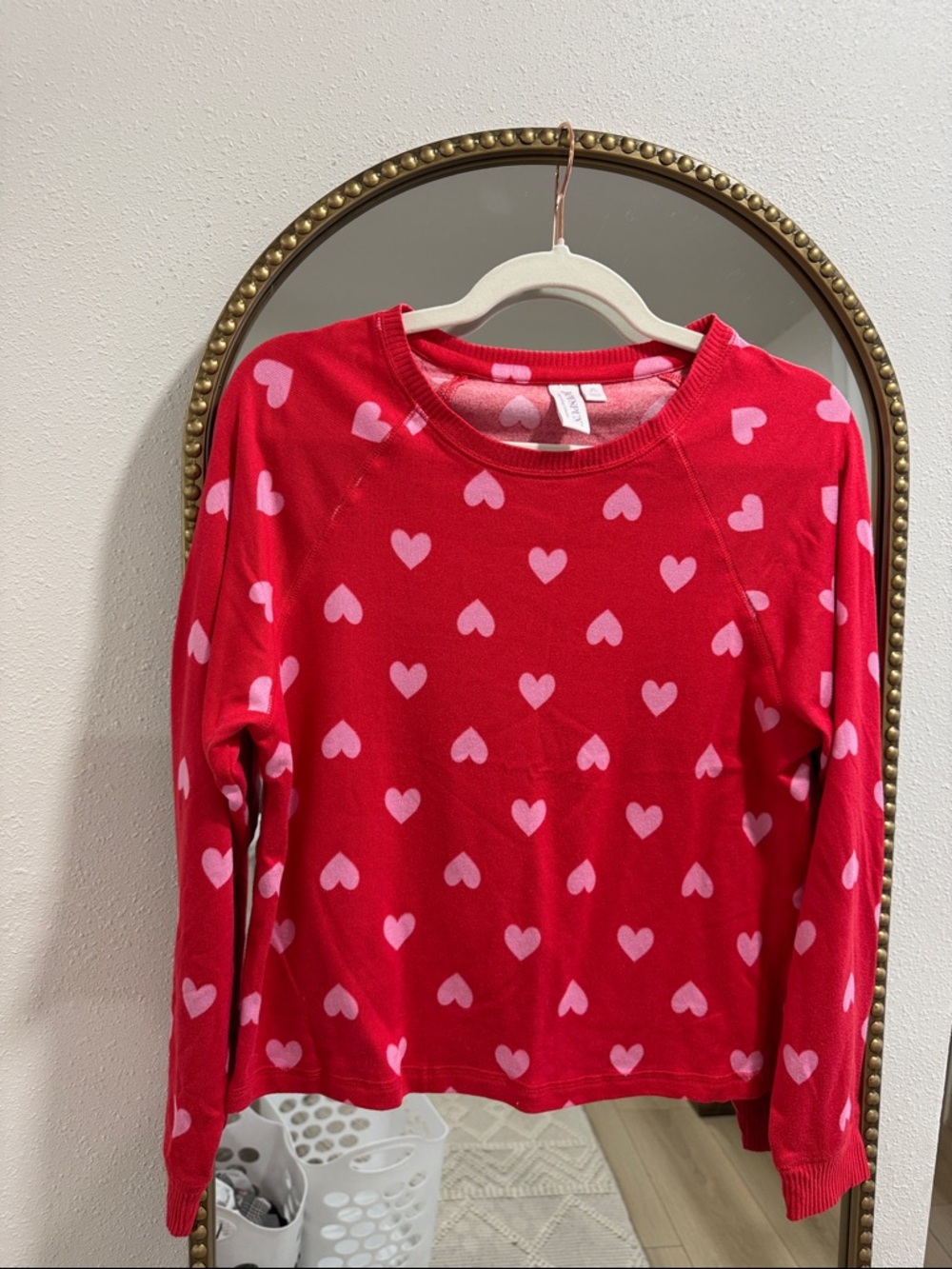 Red Heart-Print Long-Sleeve Pajama Top